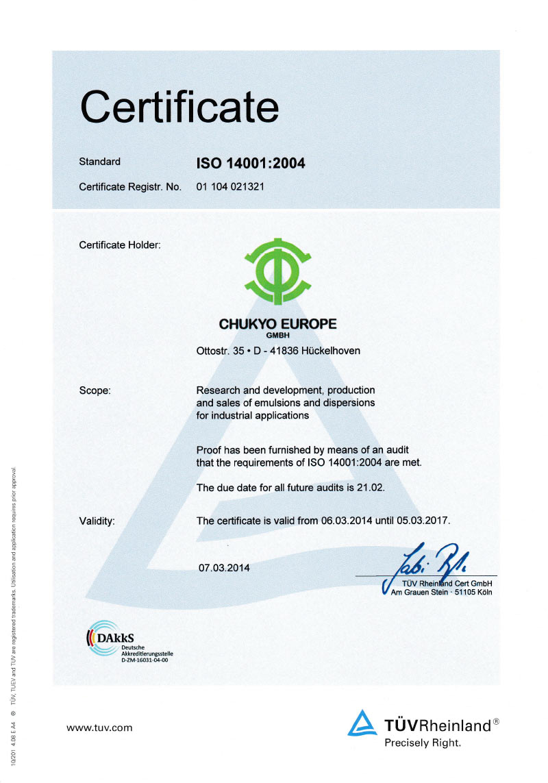 Certificate ISO 14001:2004 (GB)